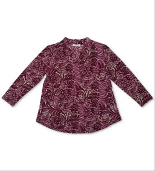 Charter Club Women's V Neck Printed Three Quarter Sleeve Top  Red Size Large