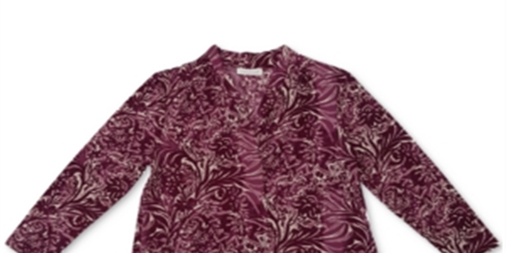 Top feminino Charter Club com decote em V e manga três quartos estampado, vermelho, tamanho grande