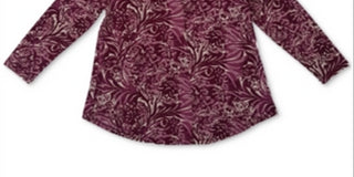 Top feminino Charter Club com decote em V e manga três quartos estampado, vermelho, tamanho grande