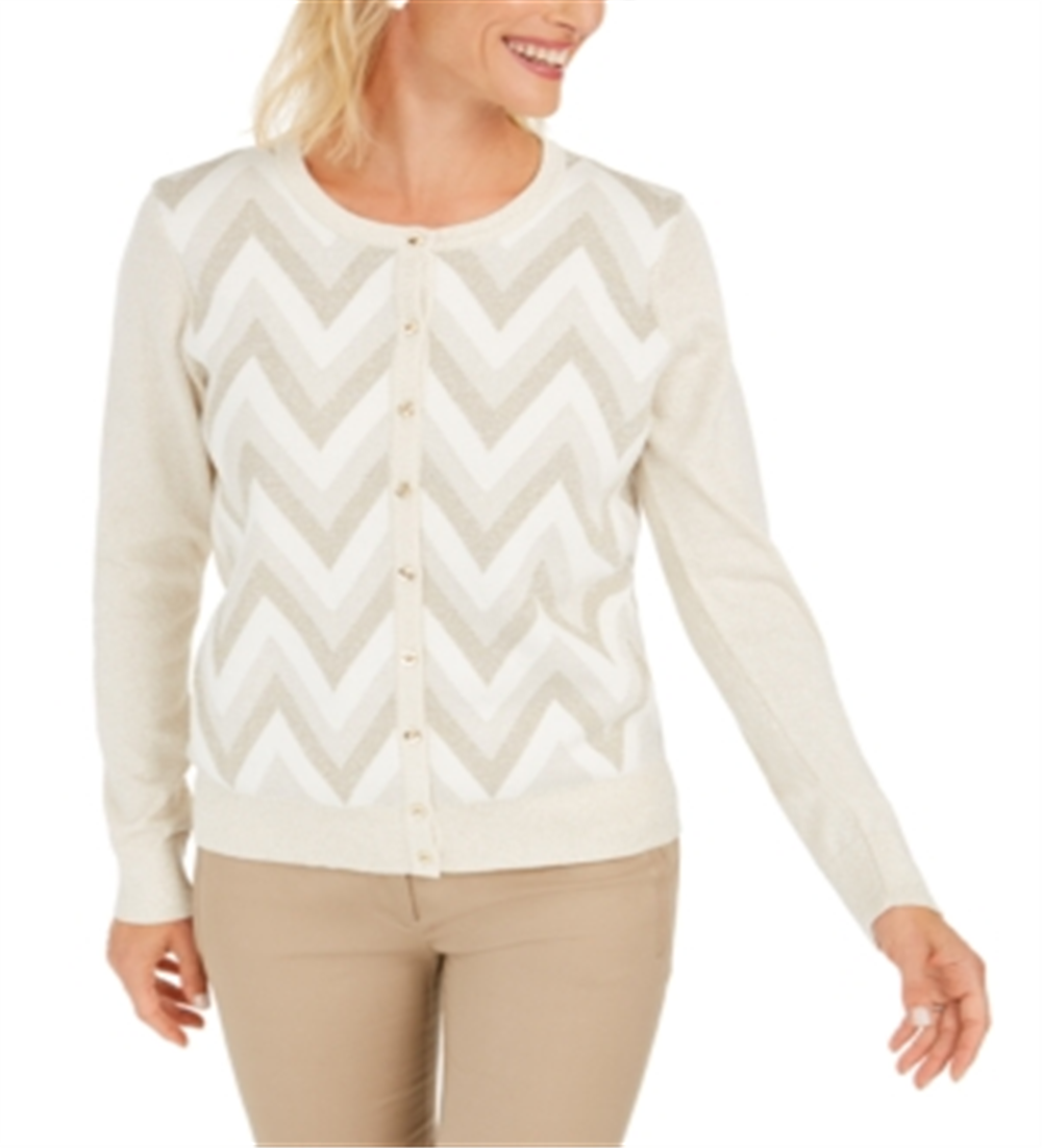 Cardigan feminino com estampa ziguezague Charter Club, branco, tamanho médio