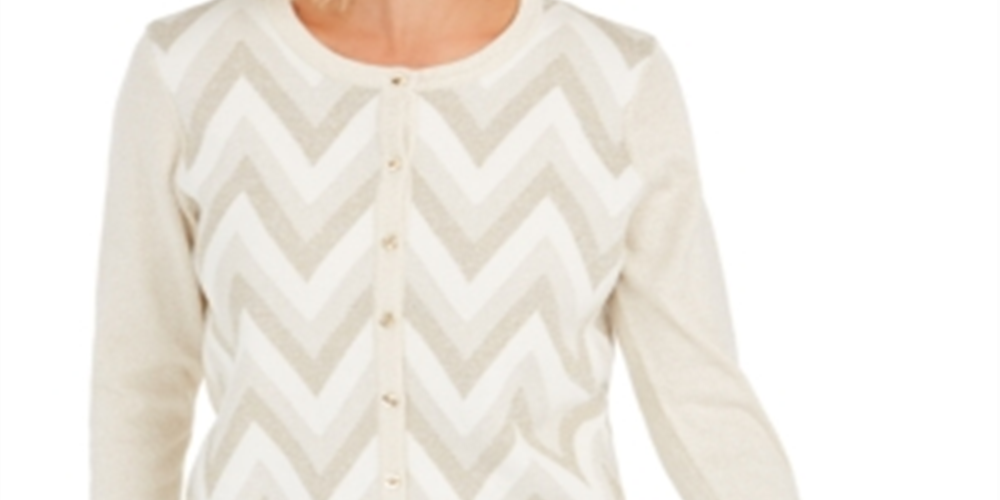 Cardigan feminino com estampa ziguezague Charter Club, branco, tamanho médio