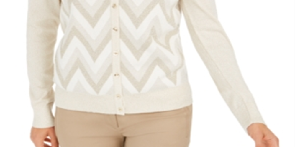 Cardigan feminino com estampa ziguezague Charter Club, branco, tamanho médio