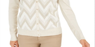 Cardigan feminino com estampa ziguezague Charter Club, branco, tamanho médio