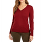 Suéter feminino de lã merino com botões e decote em V, tamanho X-G, vermelho, Charter Club