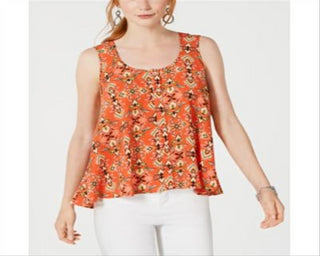 Top feminino estilo &amp; co, estampado, sem mangas, alto e baixo, laranja, tamanho PP