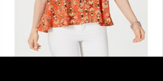 Top feminino estilo &amp; co, estampado, sem mangas, alto e baixo, laranja, tamanho PP