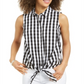Camisa feminina com estampa xadrez xadrez Charter Club, preta, tamanho 6