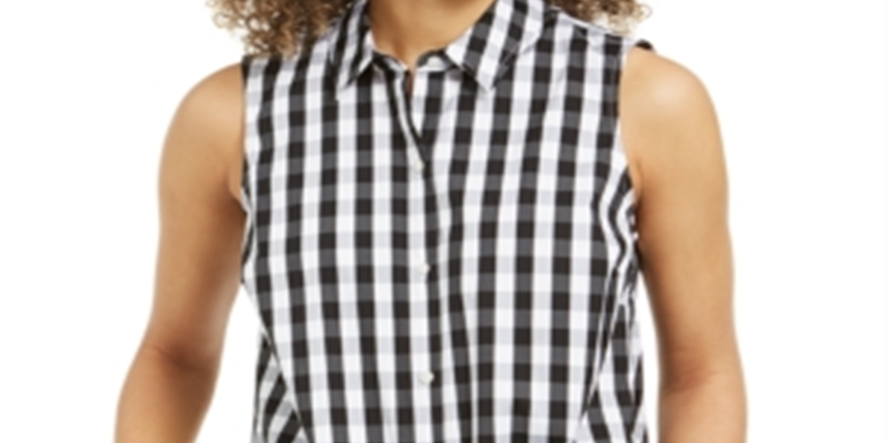 Camisa feminina com estampa xadrez xadrez Charter Club, preta, tamanho 6