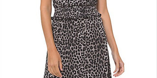 Vestido feminino Michael Kors com estampa animal e babados, preto, tamanho médio