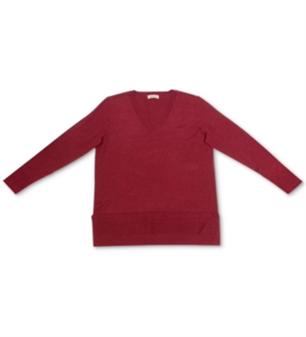 Suéter feminino com decote em V e bainha de faixa, tamanho médio, vermelho, estilo &amp; co