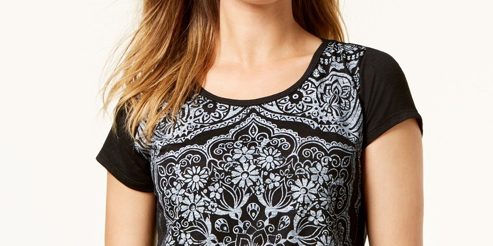 Blusa feminina de manga curta e decote redondo, preta, tamanho pequeno, extragrande, estilo &amp; co