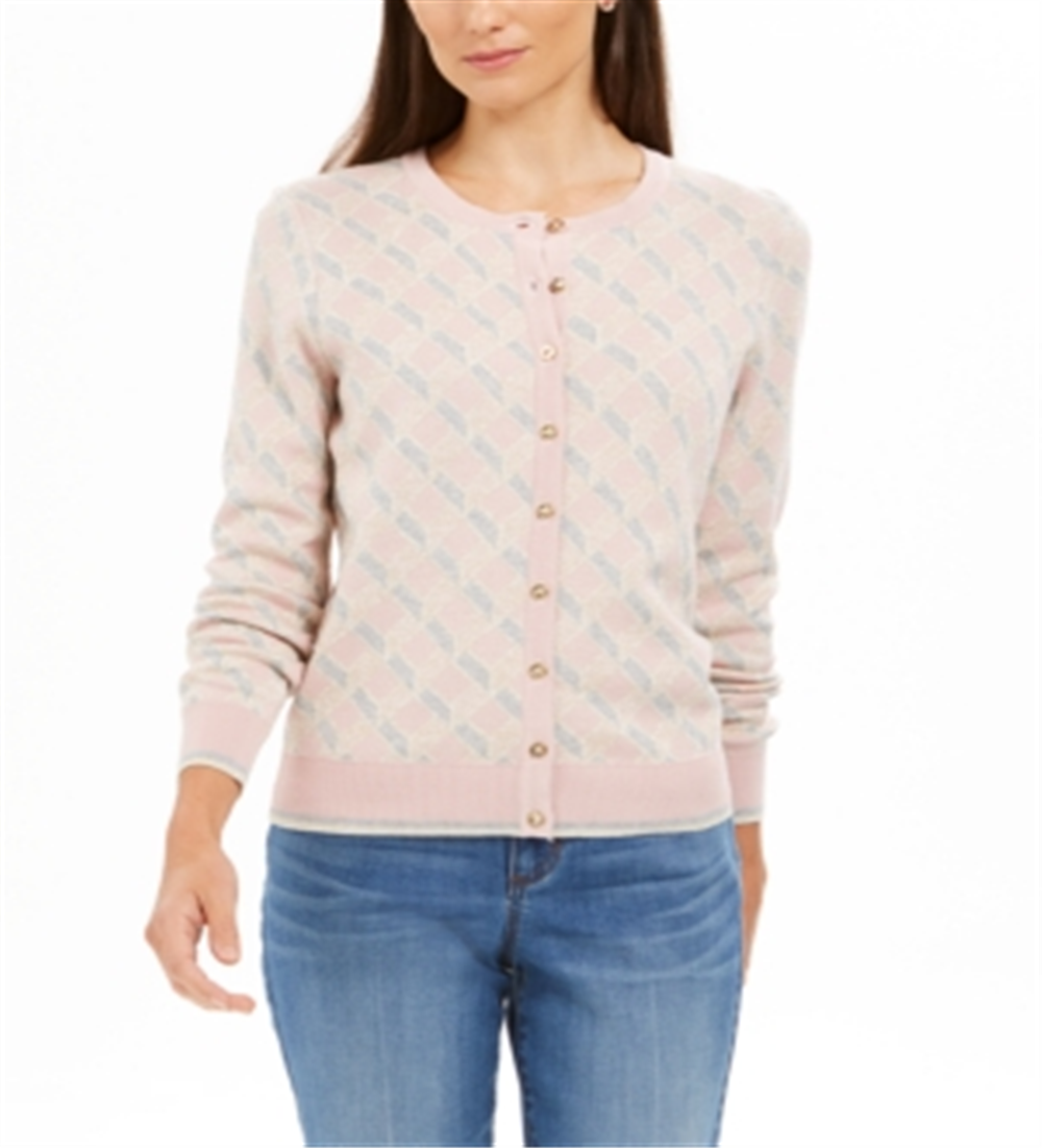 Cardigan feminino com estampa de lurex Charter Club, combinação de fita de balé, rosa, tamanho GG
