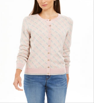 Cardigan feminino com estampa de lurex Charter Club, combinação de fita de balé, rosa, tamanho GG
