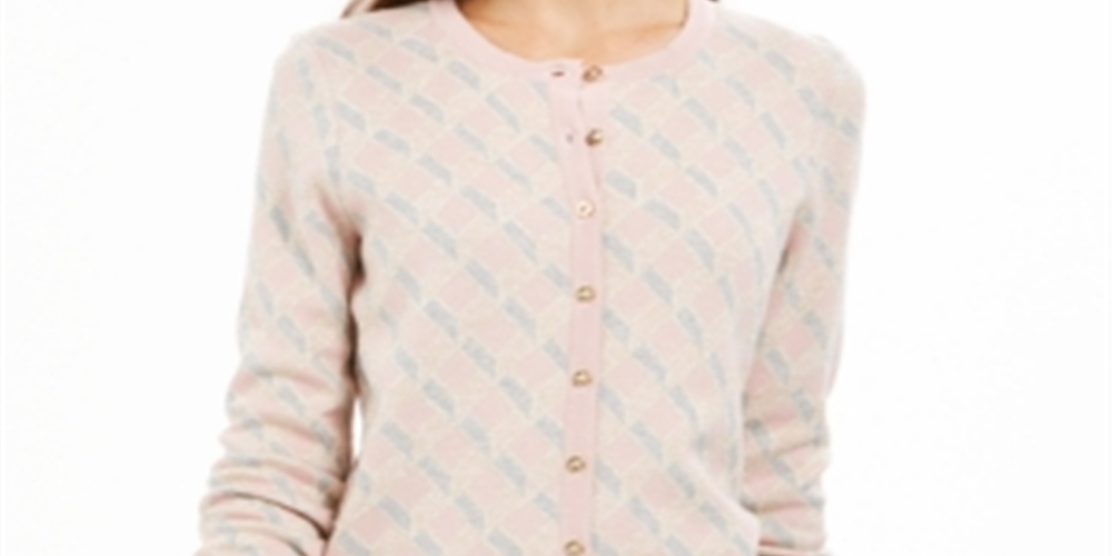 Cardigan feminino com estampa de lurex Charter Club, combinação de fita de balé, rosa, tamanho GG