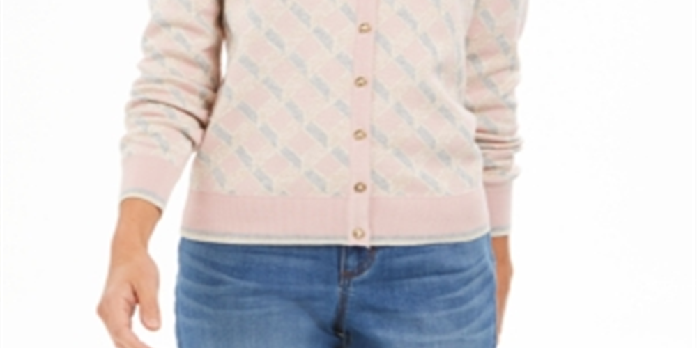 Cardigan feminino com estampa de lurex Charter Club, combinação de fita de balé, rosa, tamanho GG