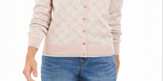 Cardigan feminino com estampa de lurex Charter Club, combinação de fita de balé, rosa, tamanho GG