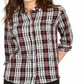 Camisa xadrez de algodão feminina Charter Club com botões, preta, tamanho pequeno G