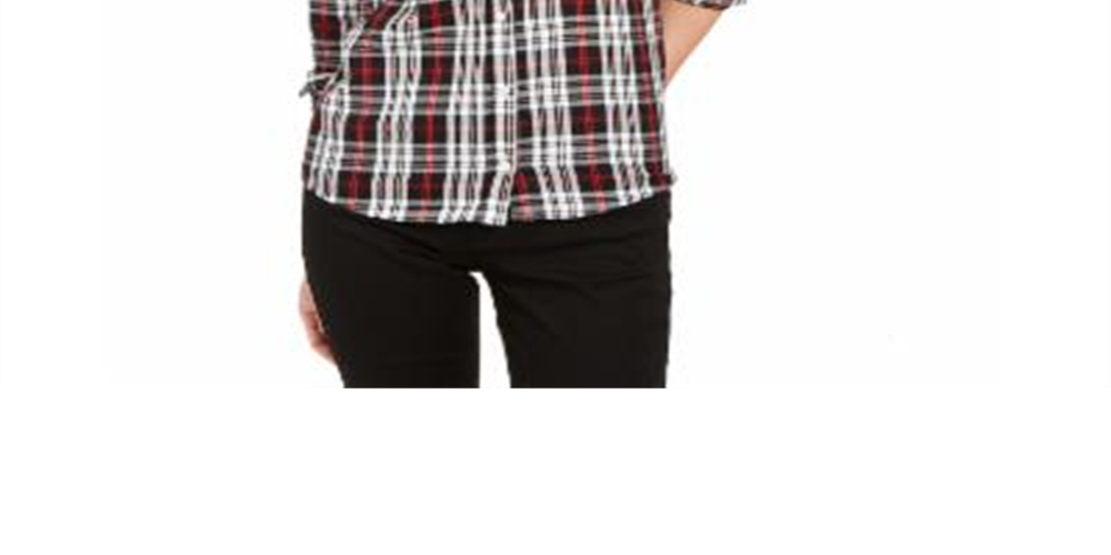 Camisa xadrez de algodão feminina Charter Club com botões, preta, tamanho pequeno G
