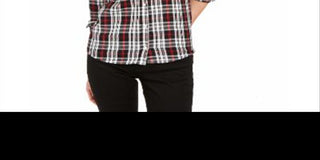 Camisa xadrez de algodão feminina Charter Club com botões, preta, tamanho pequeno G