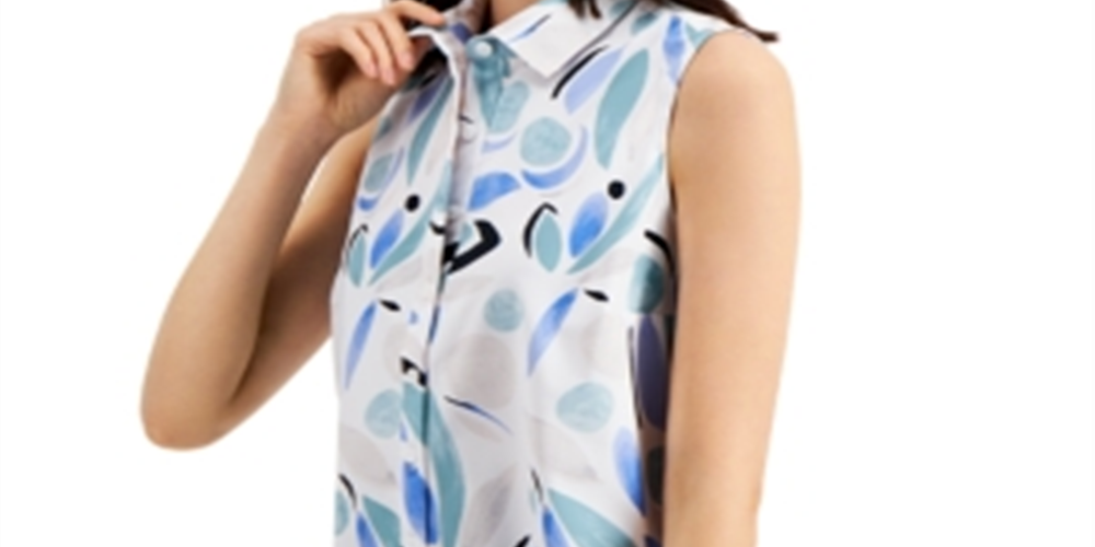 Blusa túnica feminina Alfani com gola abotoada, azul, tamanho pequeno grande