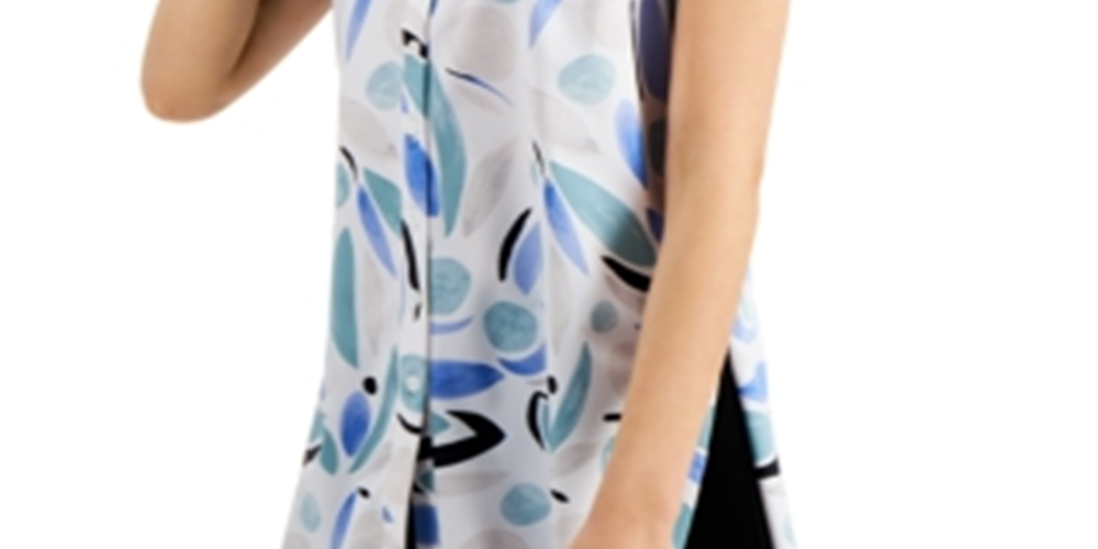 Blusa túnica feminina Alfani com gola abotoada, azul, tamanho pequeno grande