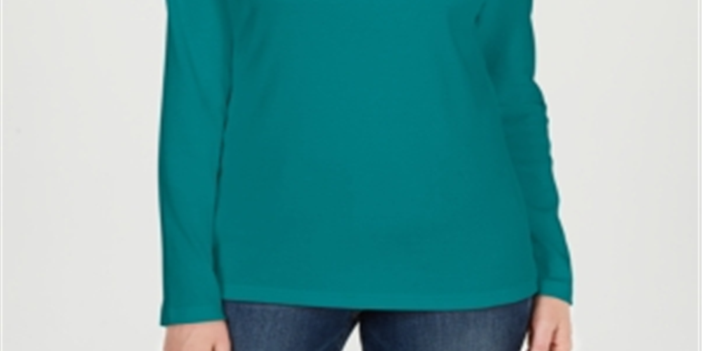 Karen Scott Blusa feminina de algodão com decote redondo, verde, tamanho pequeno G