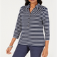 Blusa de malha listrada estampada feminina Charter Club, azul-marinho/branco, tamanho médio
