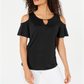 JM Collection Top texturizado feminino com ombros descobertos, preto, tamanho X-S
