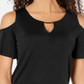 JM Collection Top texturizado feminino com ombros descobertos, preto, tamanho X-S