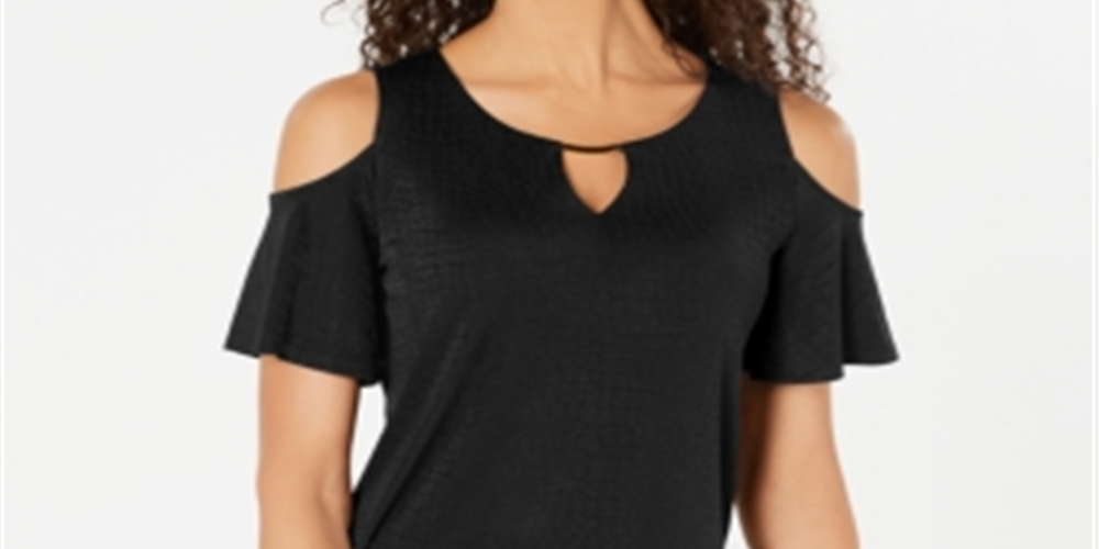 JM Collection Top texturizado feminino com ombros descobertos, preto, tamanho X-S