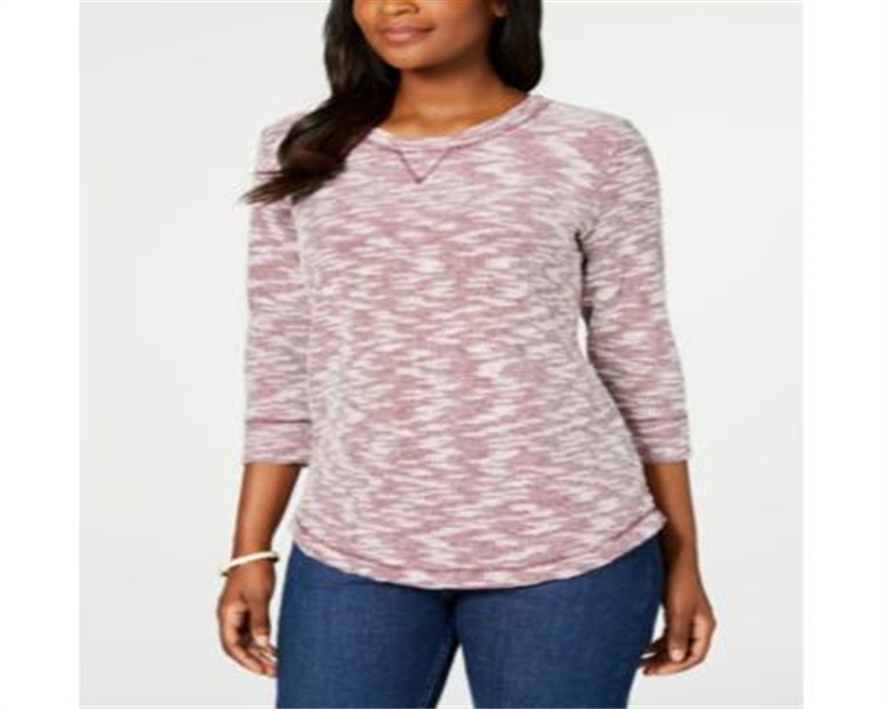 Karen Scott Suéter feminino texturizado de manga comprida com gola joia, vermelho, tamanho X-S