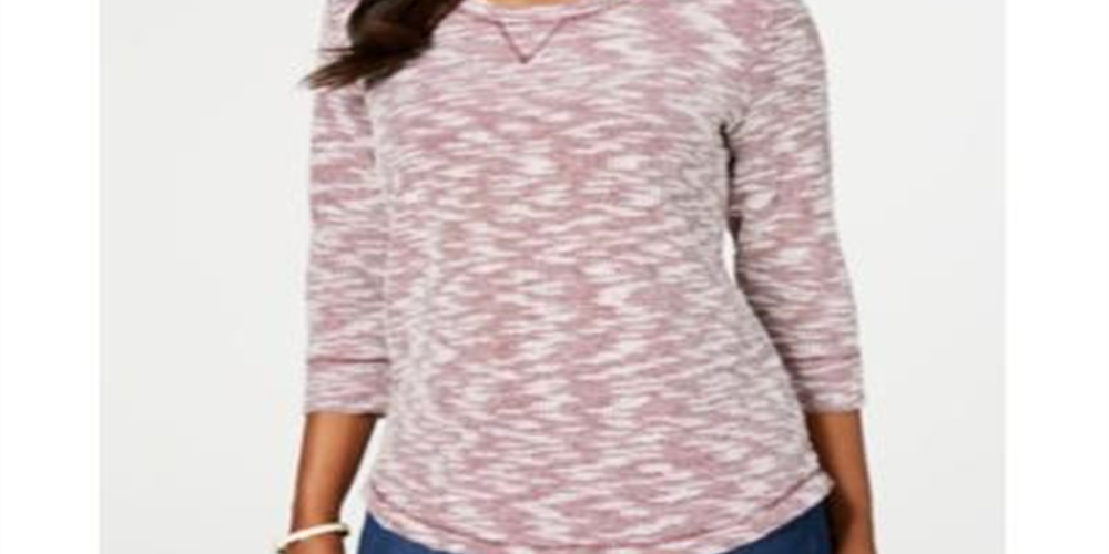 Karen Scott Suéter feminino texturizado de manga comprida com gola joia, vermelho, tamanho X-S