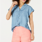 Camisa feminina de manga curta Style &amp; Co, azul, tamanho médio