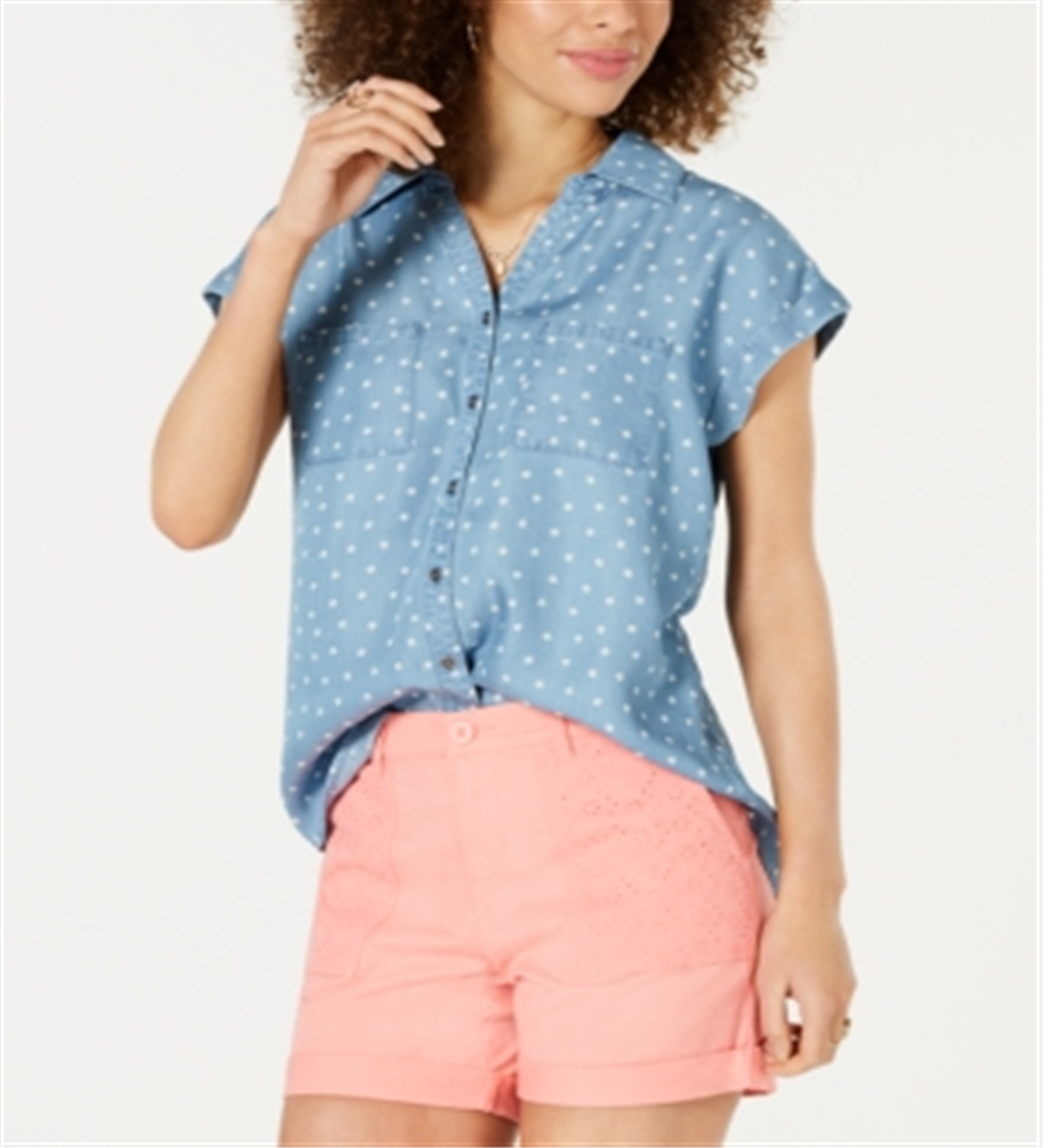 Camisa feminina de manga curta Style &amp; Co, azul, tamanho médio