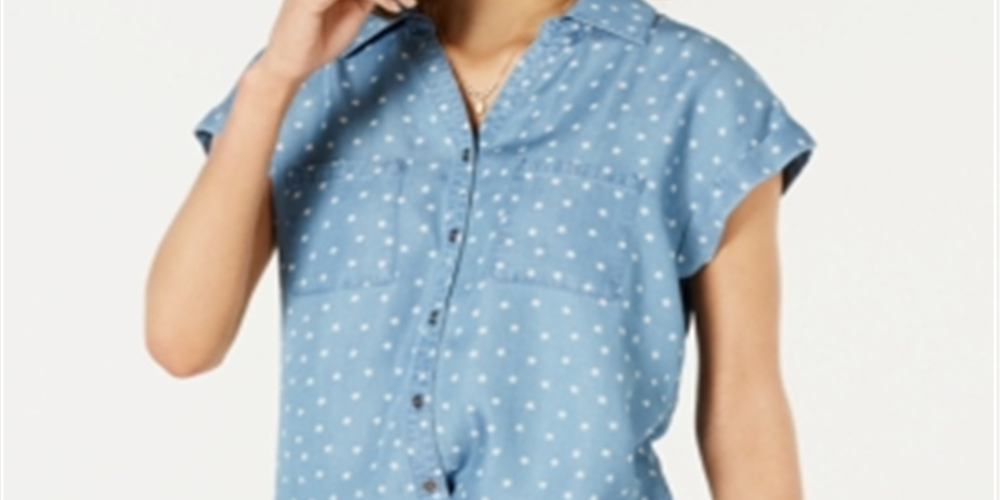 Camisa feminina de manga curta Style &amp; Co, azul, tamanho médio