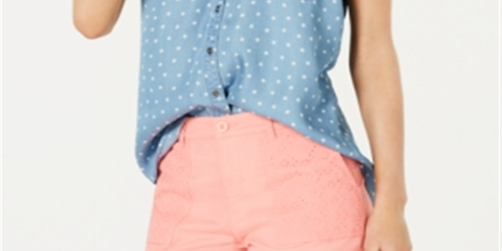 Camisa feminina de manga curta Style &amp; Co, azul, tamanho médio