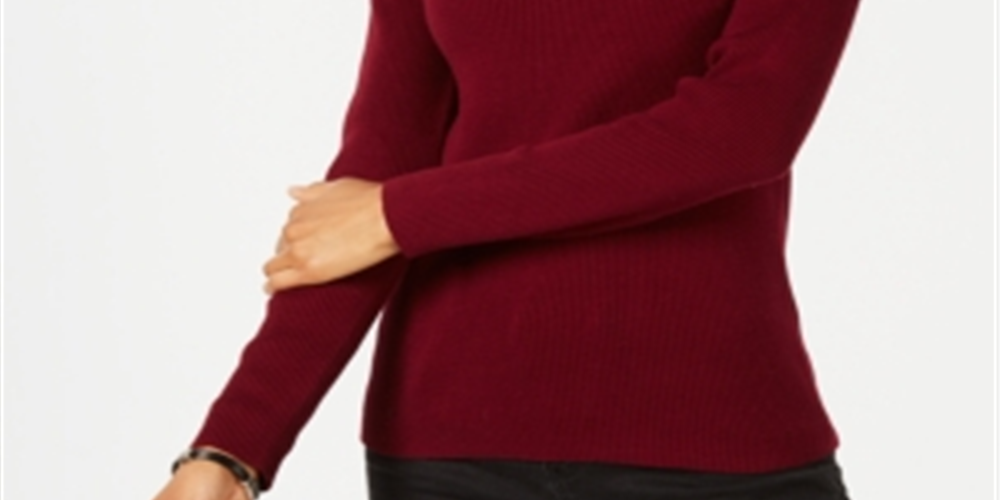 Karen Scott Blusa feminina de algodão canelado com gola alta, vermelha, tamanho XX-G