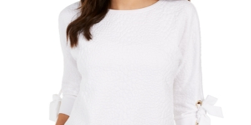 Top texturizado com punho e gravata feminino Charter Club, branco, tamanho extragrande