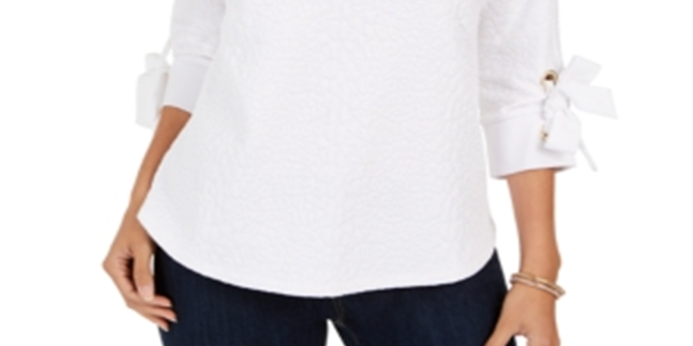 Top texturizado com punho e gravata feminino Charter Club, branco, tamanho extragrande