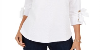 Top texturizado com punho e gravata feminino Charter Club, branco, tamanho extragrande