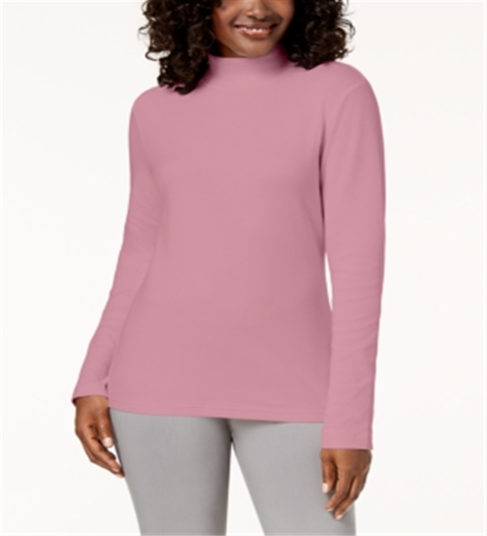 Blusa de gola alta feminina Karen Scott de algodão, rosa, tamanho médio