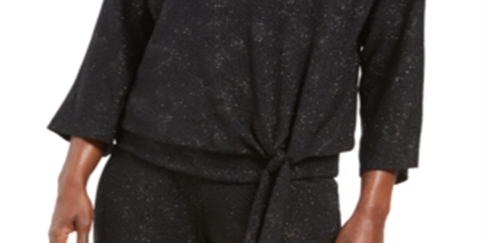 JM Collection Top feminino metálico com amarração frontal, preto, tamanho X-S