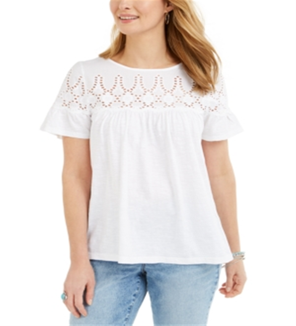 Blusa feminina de manga curta com ilhós e jugo estilo &amp; co, branca, tamanho extrapequeno