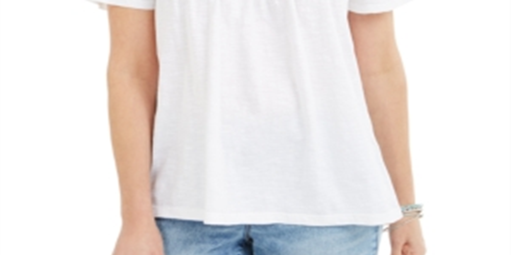 Blusa feminina de manga curta com ilhós e jugo estilo &amp; co, branca, tamanho extrapequeno