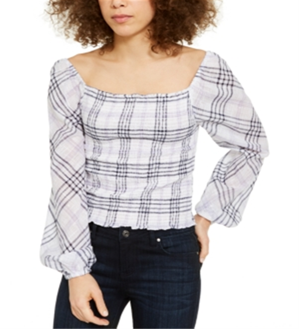 Blusa xadrez feminina INC International Concepts, branca, tamanho X-G