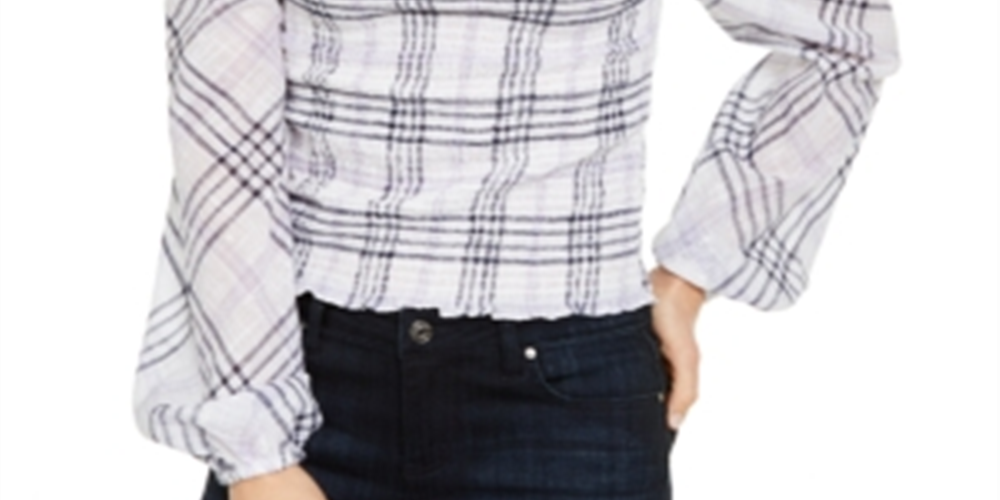 Blusa xadrez feminina INC International Concepts, branca, tamanho X-G