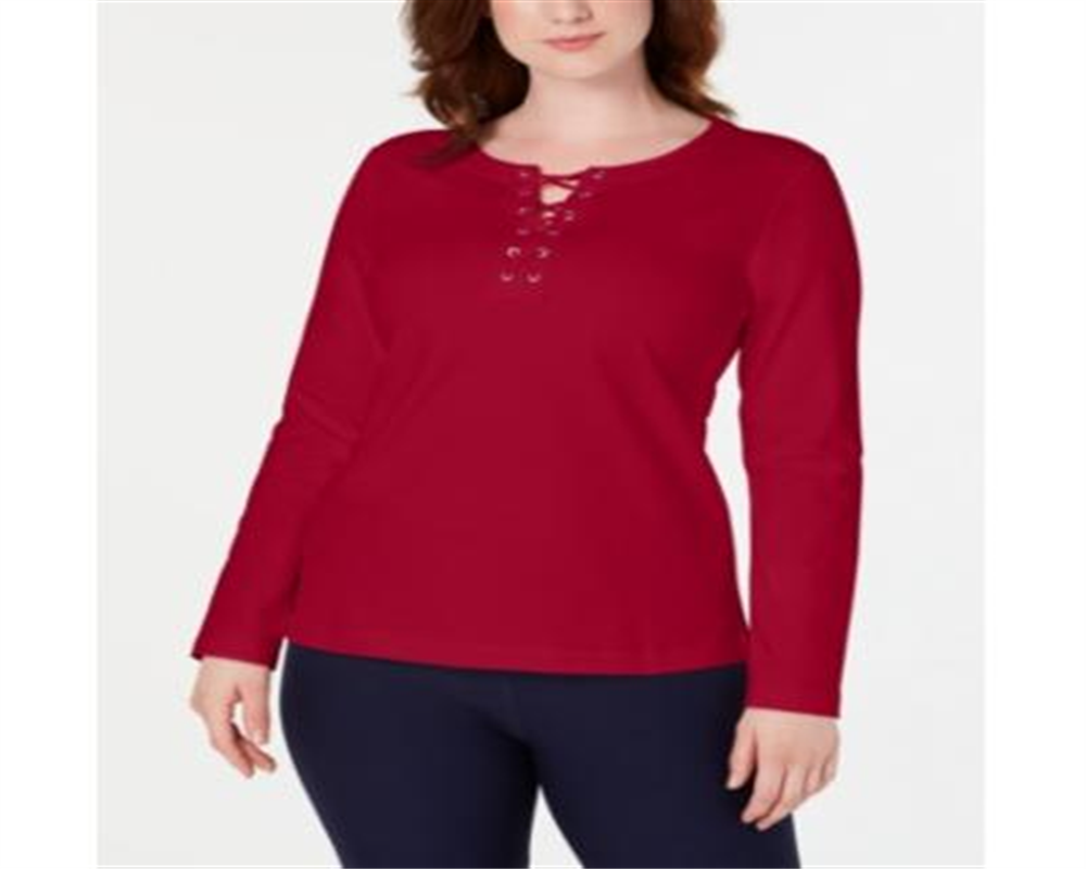 Karen Scott Moletom Esportivo Feminino com Cadarço Vermelho Tamanho P