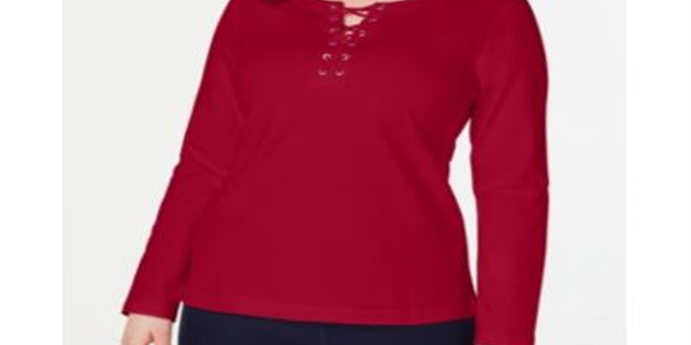Karen Scott Moletom Esportivo Feminino com Cadarço Vermelho Tamanho P