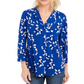 Blusa feminina Charter Club com estampa floral e decote em V, plissada, azul, tamanho médio