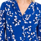 Blusa feminina Charter Club com estampa floral e decote em V, plissada, azul, tamanho médio